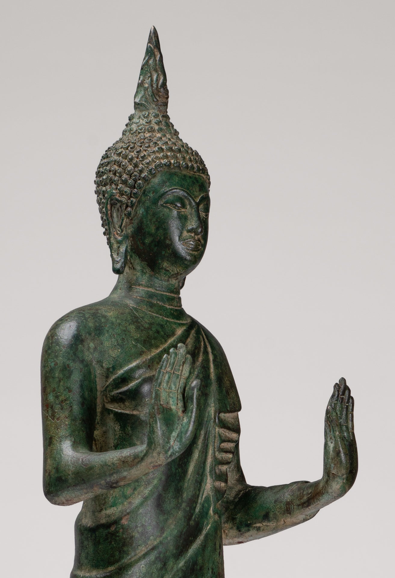 Buddha Statue - Antique Thai Style Bronze Standing Abhaya Protection Buddha Statue - 62cm/25"