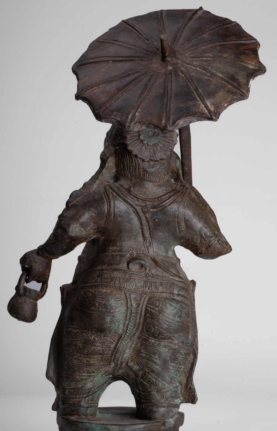 Antique Chola Style Standing Bronze Bridegroom or Mappilai Ganesha Statue w/Umbrella - 37cm/15"