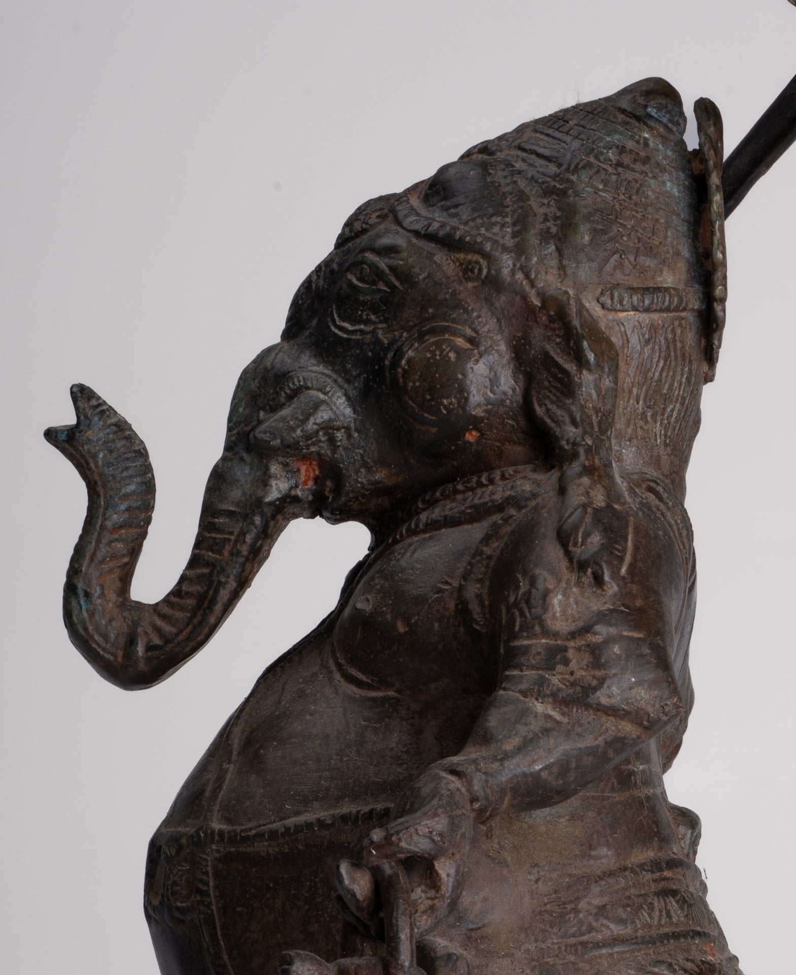 Antique Chola Style Standing Bronze Bridegroom or Mappilai Ganesha Statue w/Umbrella - 37cm/15"