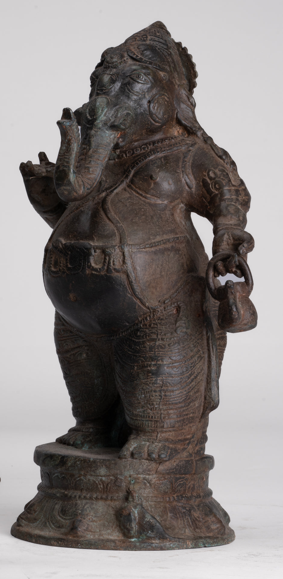 Antique Chola Style Standing Bronze Bridegroom or Mappilai Ganesha Statue w/Umbrella - 37cm/15"