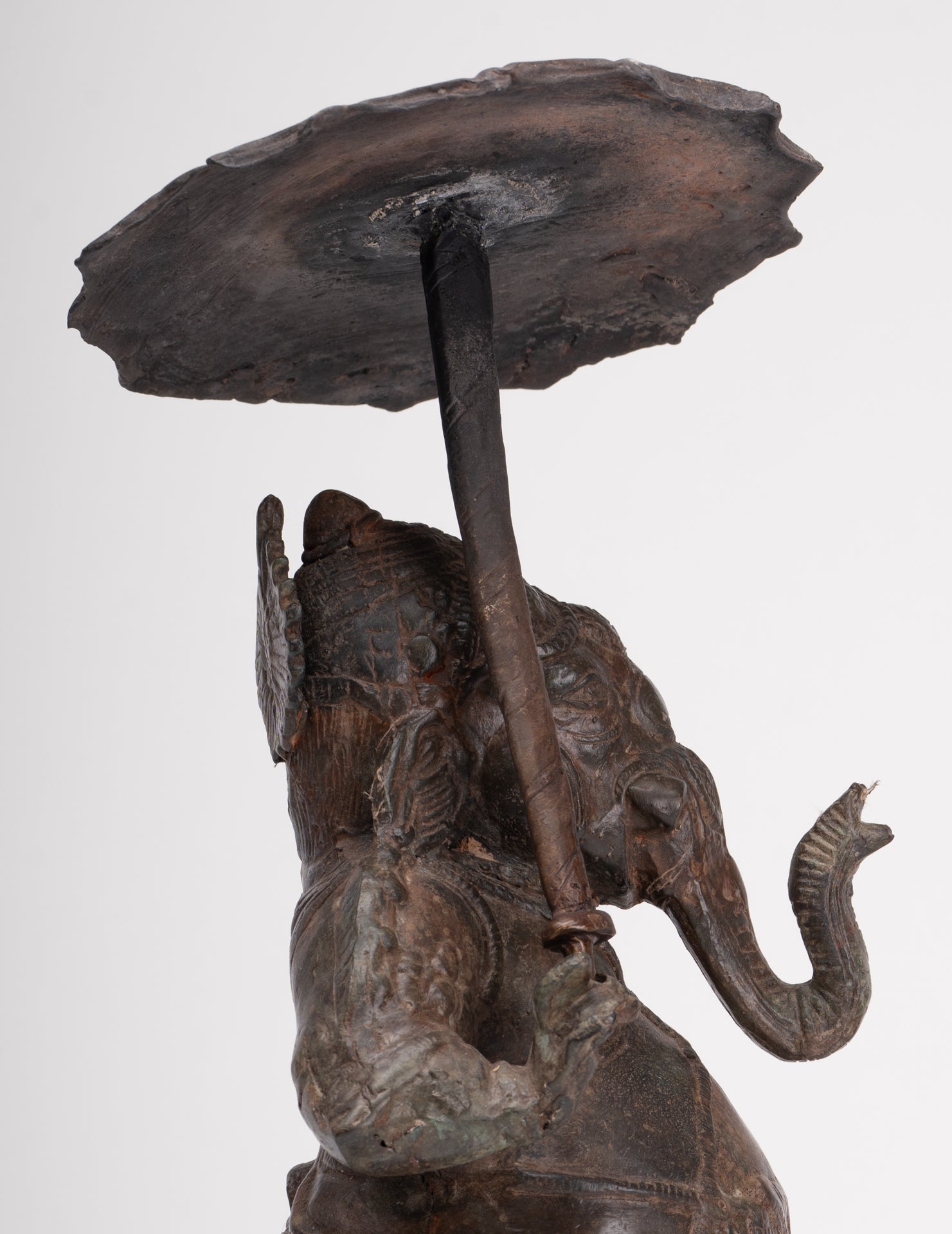 Antique Chola Style Standing Bronze Bridegroom or Mappillai Ganesha Statue w/Umbrella - 39cm/16"