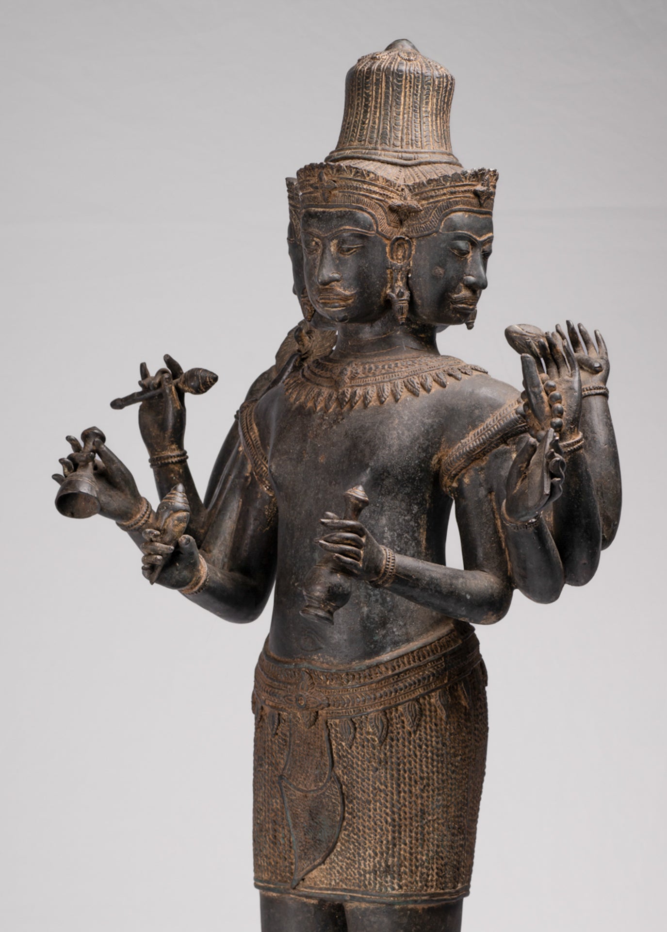 Brahma Statue - Antique Khmer Style Koh Ker Standing Bronze Brahma - Hindu God Creation - 97cm/39"