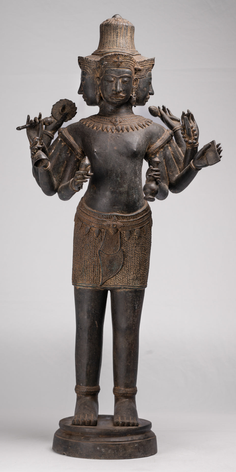 Brahma Statue - Antique Khmer Style Koh Ker Standing Bronze Brahma - Hindu God Creation - 97cm/39"