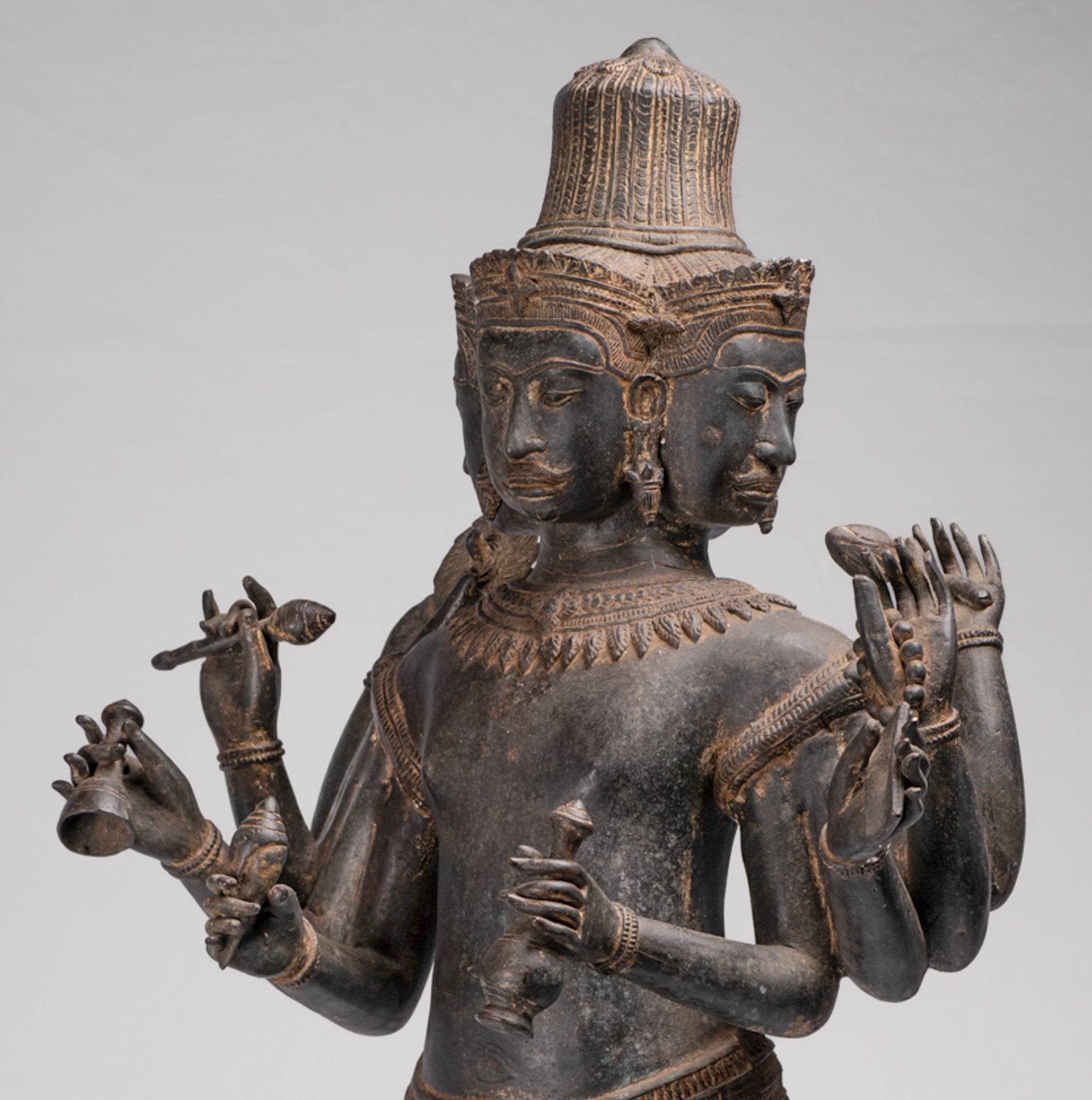 Brahma Statue - Antique Khmer Style Koh Ker Standing Bronze Brahma - Hindu God Creation - 97cm/39"