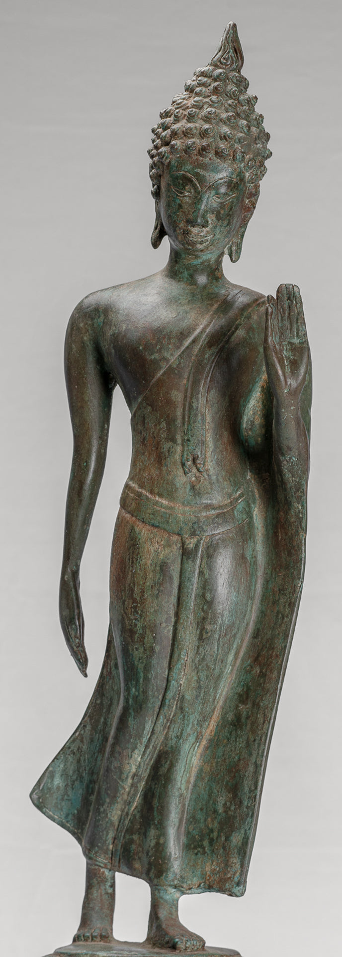 Antique Sukhothai Style Standing Bronze Protection Walking Buddha Statue - 59cm/24"