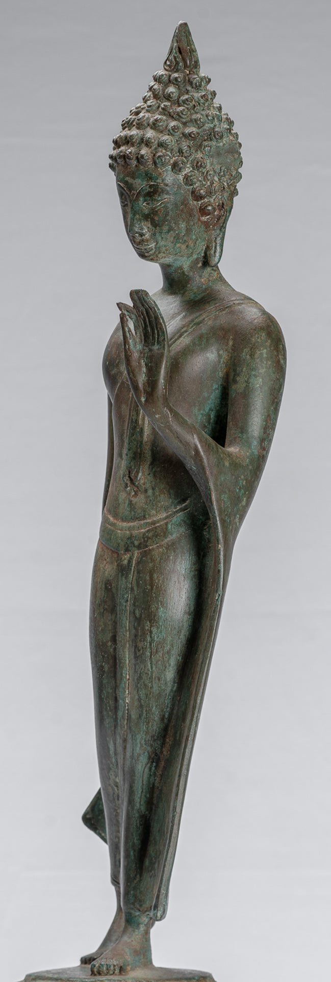 Antique Sukhothai Style Standing Bronze Protection Walking Buddha Statue - 59cm/24"