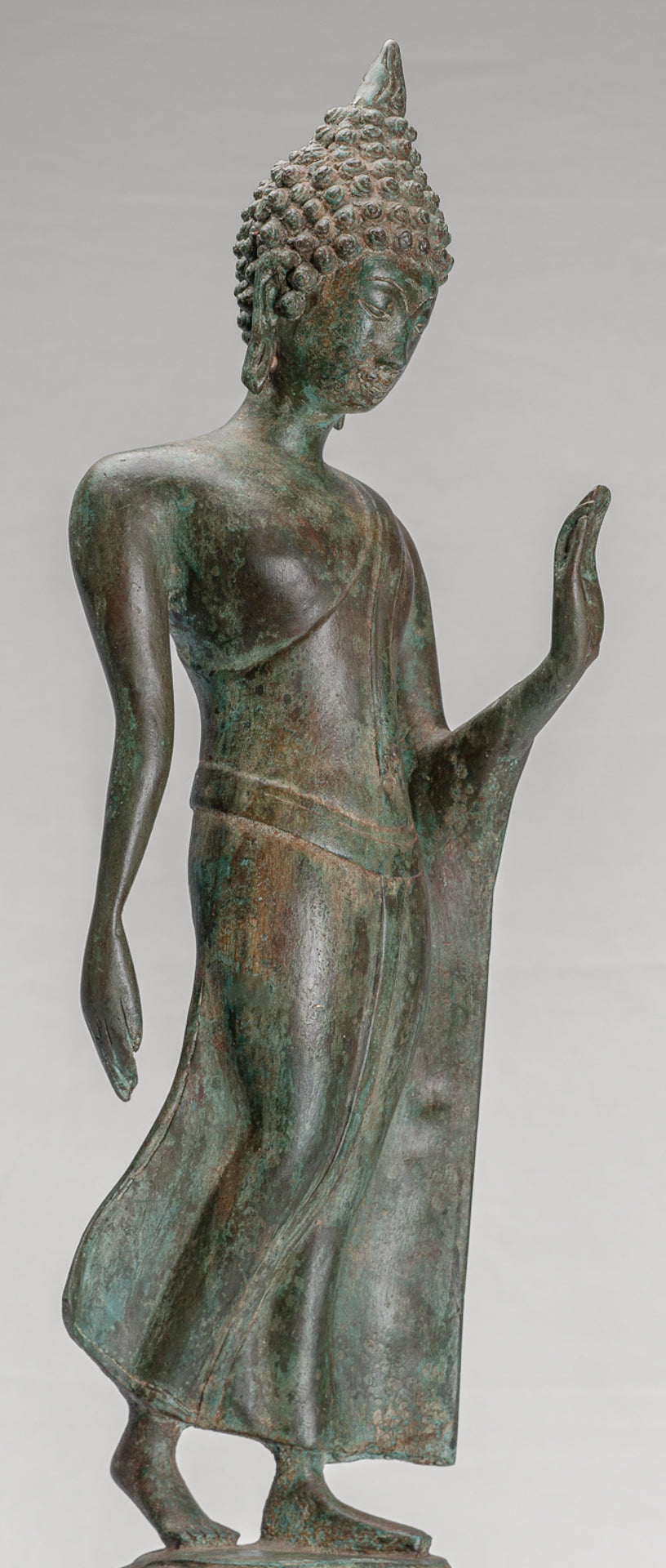 Antique Sukhothai Style Standing Bronze Protection Walking Buddha Statue - 59cm/24"