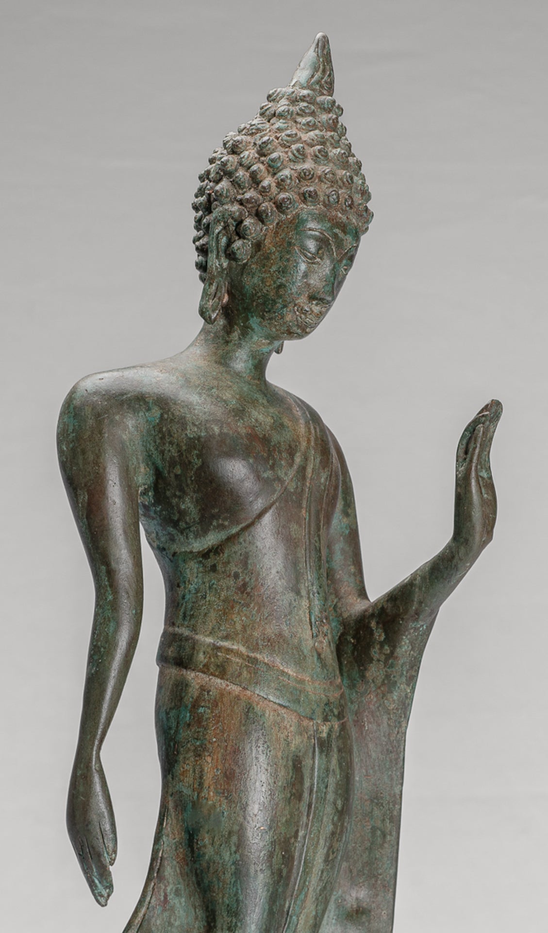 Antique Sukhothai Style Standing Bronze Protection Walking Buddha Statue - 59cm/24"