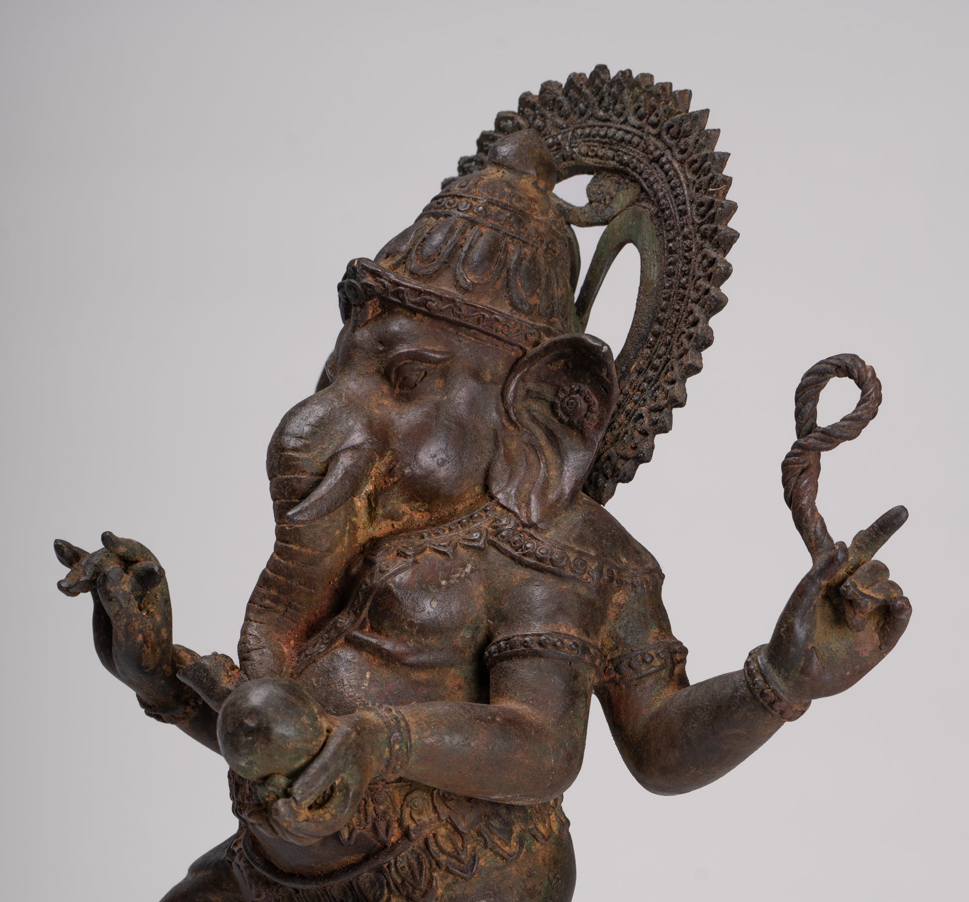 Ganesh - Antique Chola Style Bronze Dancing Ganesha Statue w/Mouse - 46cm/18"