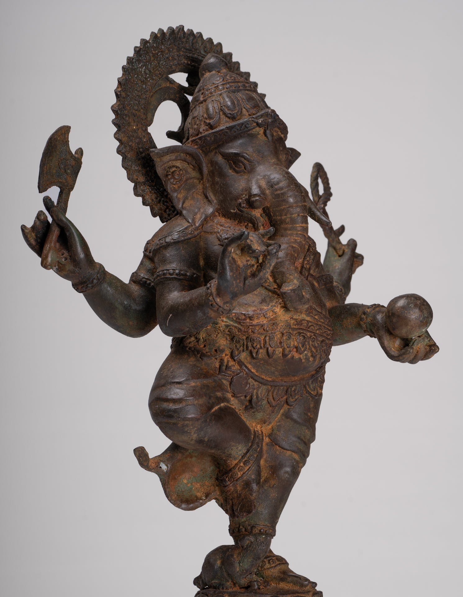 Ganesh - Antique Chola Style Bronze Dancing Ganesha Statue w/Mouse - 46cm/18"