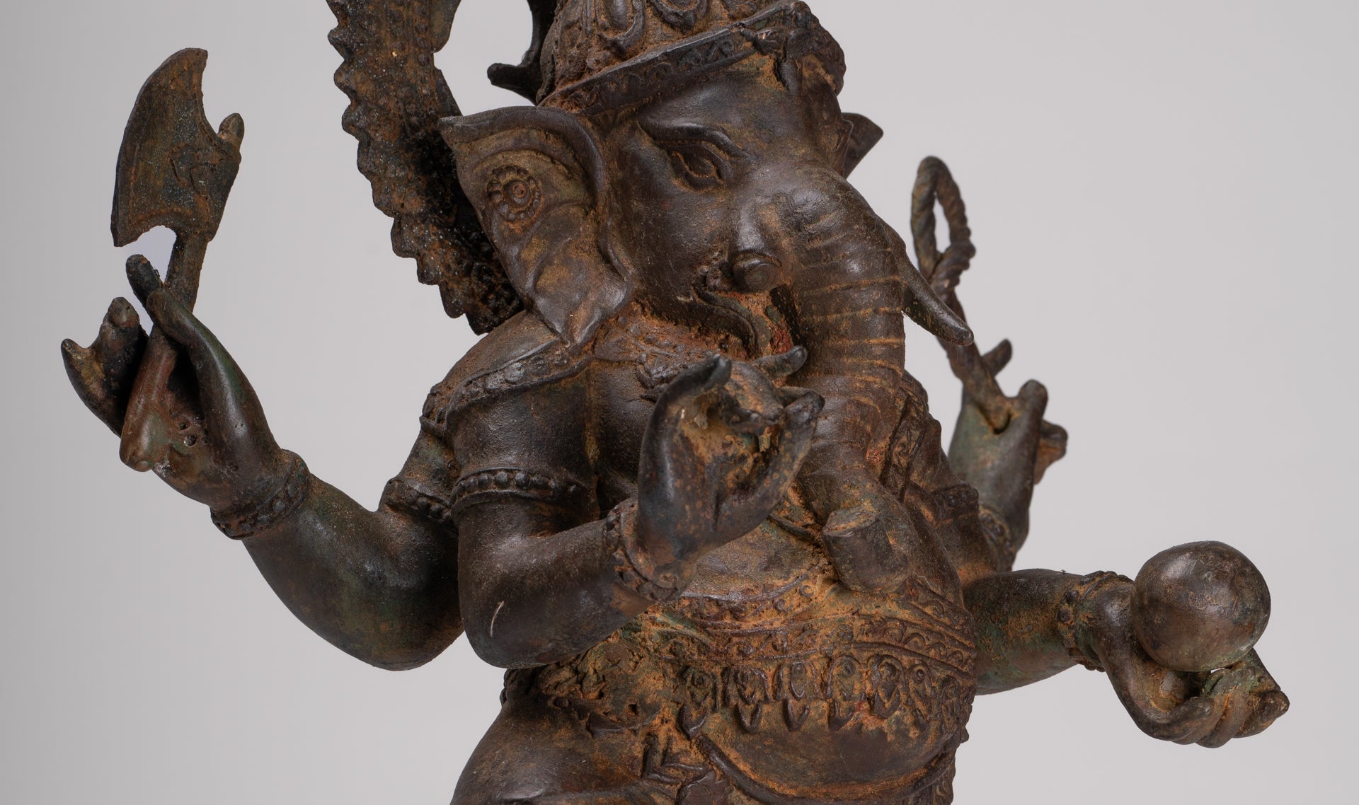 Ganesh - Antique Chola Style Bronze Dancing Ganesha Statue w/Mouse - 46cm/18"