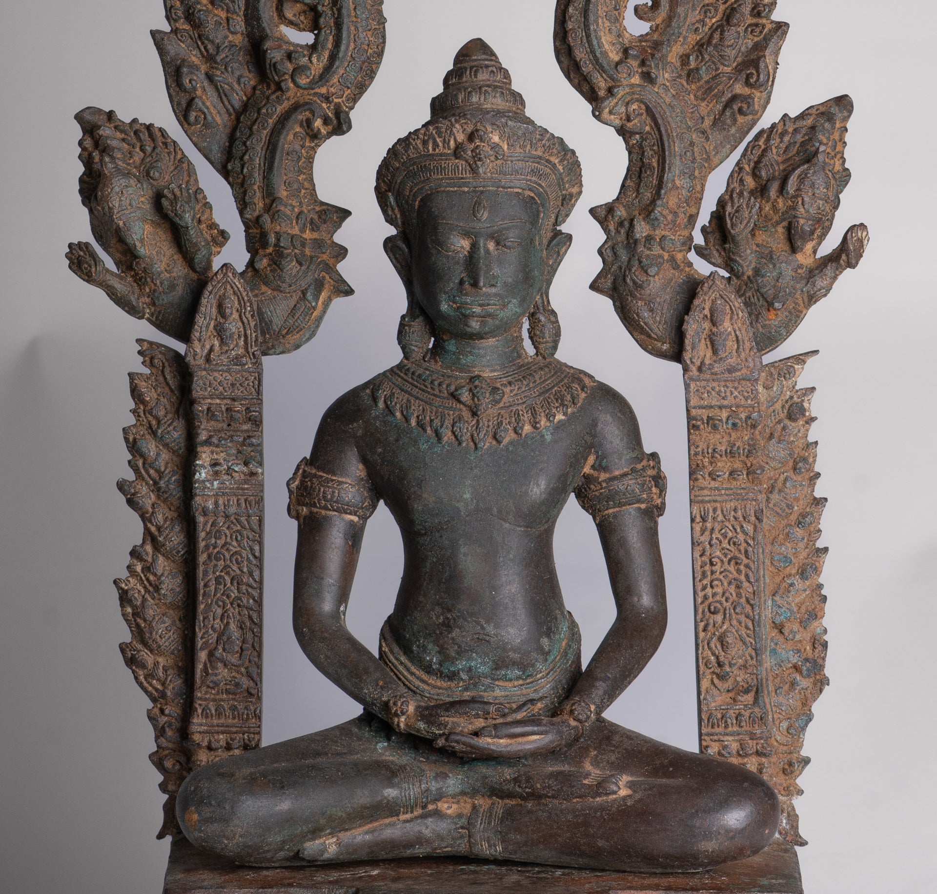 Buddha Statue - Antique Thai Style Enthroned Lopburi Meditation Buddha Statue - 94cm/38"