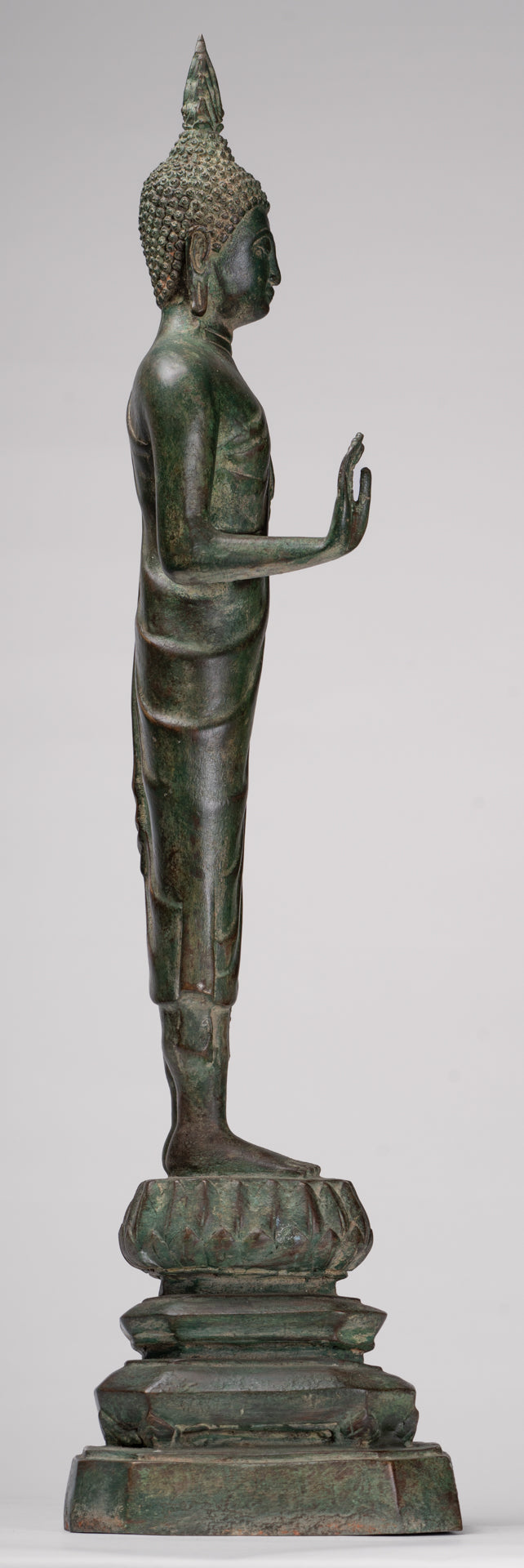 Buddha Statue - Antique Thai Style Bronze Standing Abhaya Protection Buddha Statue - 62cm/25"