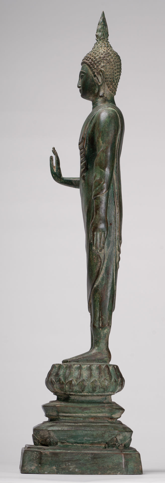 Buddha Statue - Antique Thai Style Bronze Standing Abhaya Protection Buddha Statue - 62cm/25"