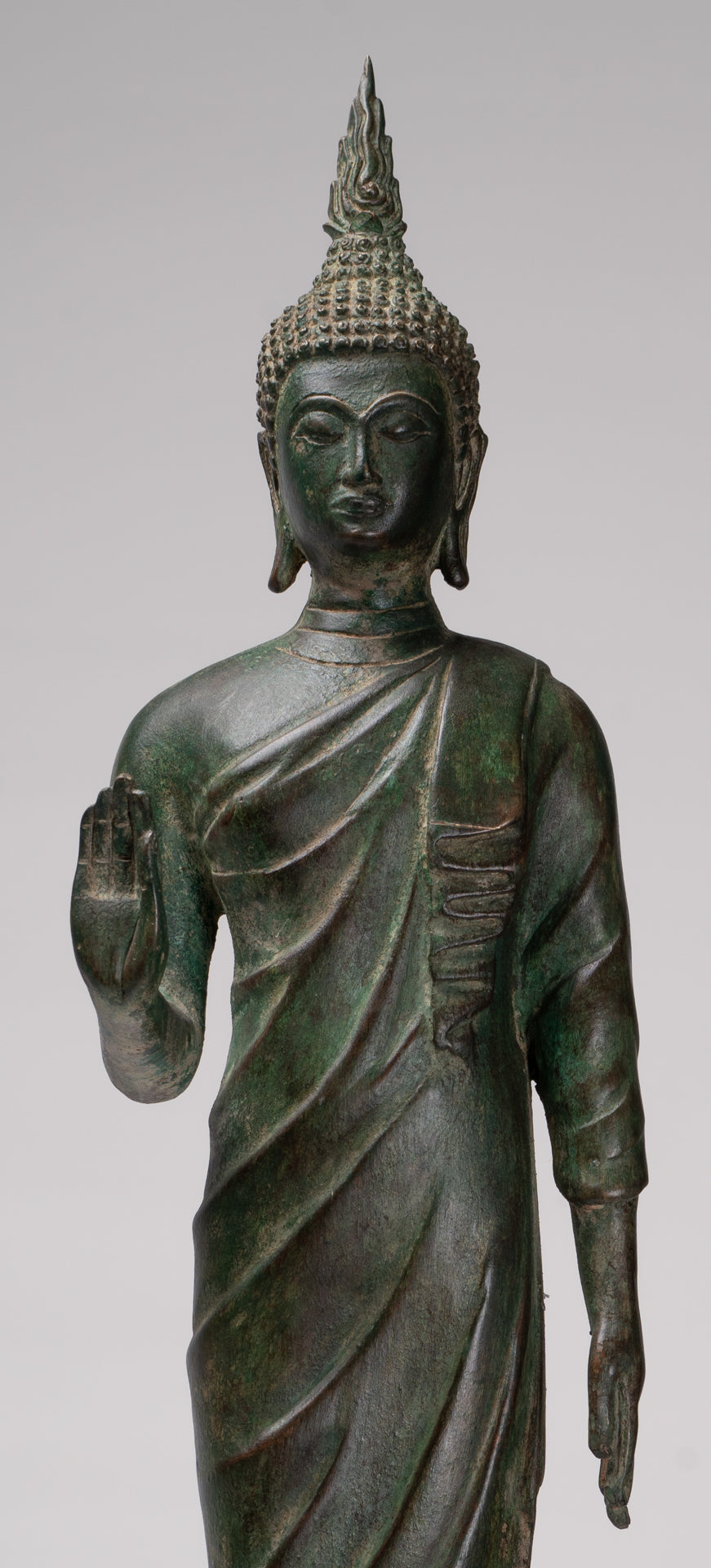 Buddha Statue - Antique Thai Style Bronze Standing Abhaya Protection Buddha Statue - 62cm/25"