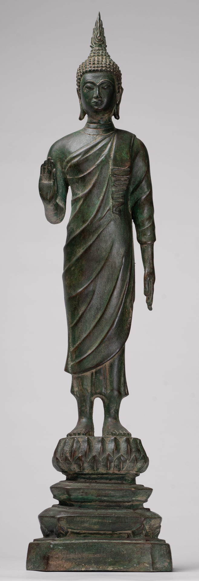 Buddha Statue - Antique Thai Style Bronze Standing Abhaya Protection Buddha Statue - 62cm/25"