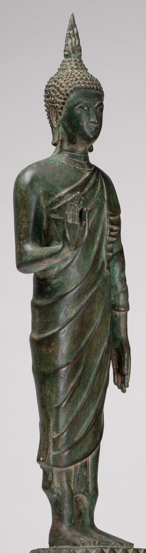 Buddha Statue - Antique Thai Style Bronze Standing Abhaya Protection Buddha Statue - 62cm/25"