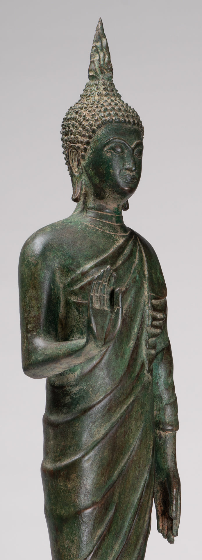 Buddha Statue - Antique Thai Style Bronze Standing Abhaya Protection Buddha Statue - 62cm/25"