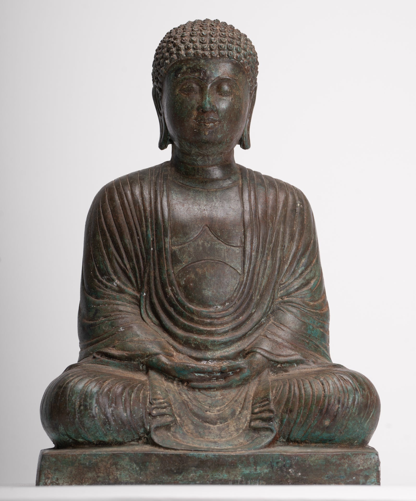 Antique Japanese Style Bronze Seated Meditation Amitabha Buddha Statue - 40cm/16"