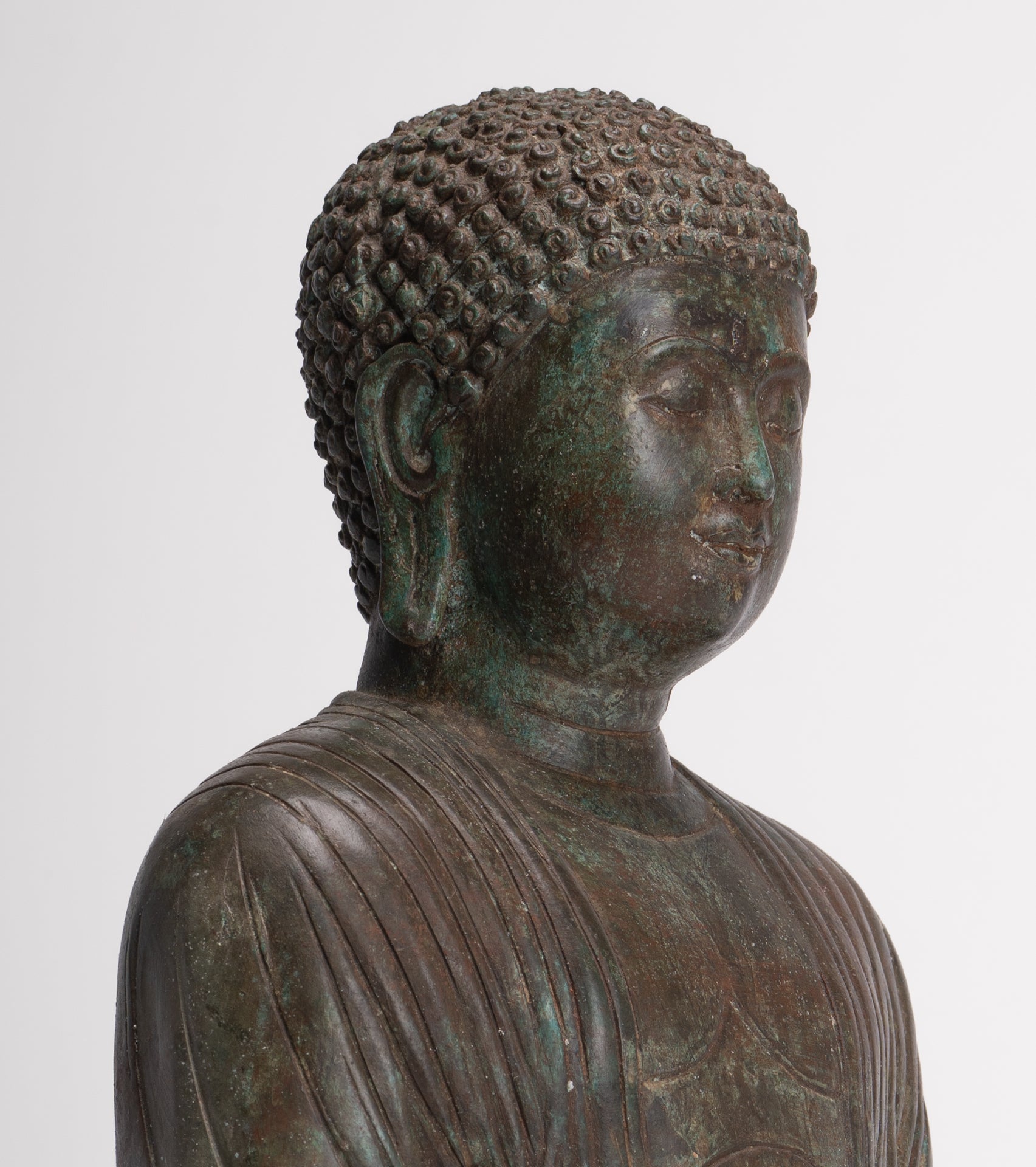 Antique Japanese Style Bronze Seated Meditation Amitabha Buddha Statue - 40cm/16"