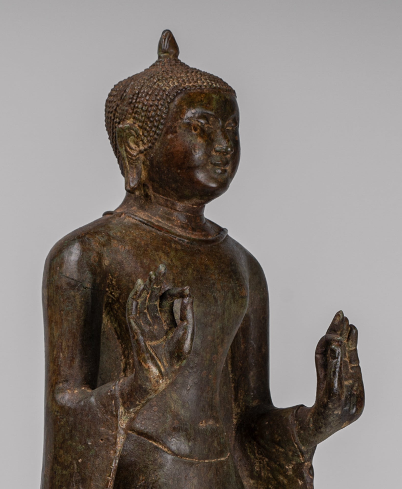 Buddha Statue - Antique Sri Lanka Style Bronze Standing Teaching Buddha Statue - 55cm/22"