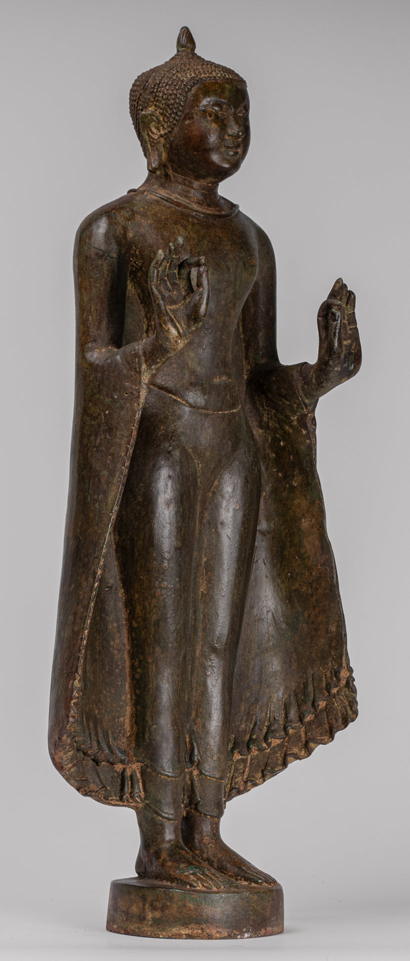 Buddha Statue - Antique Sri Lanka Style Bronze Standing Teaching Buddha Statue - 55cm/22"