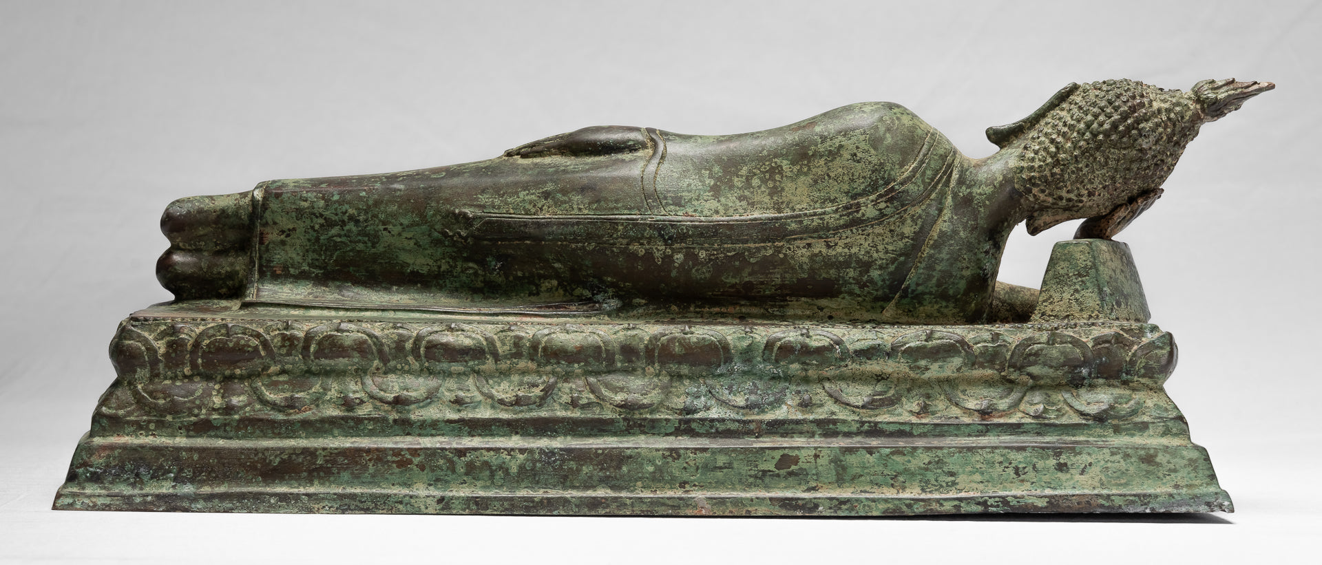 Buddha Statue - Antique Thai Style Bronze Sukhothai Reclining Nirvana Buddha Statue - 54cm/22"