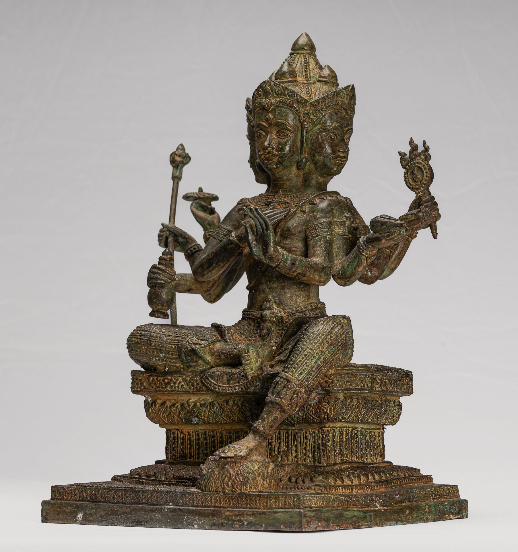 Brahma Statue - Antique Thai Style Bronze Brahma - Hindu God Creation - 43cm/17"