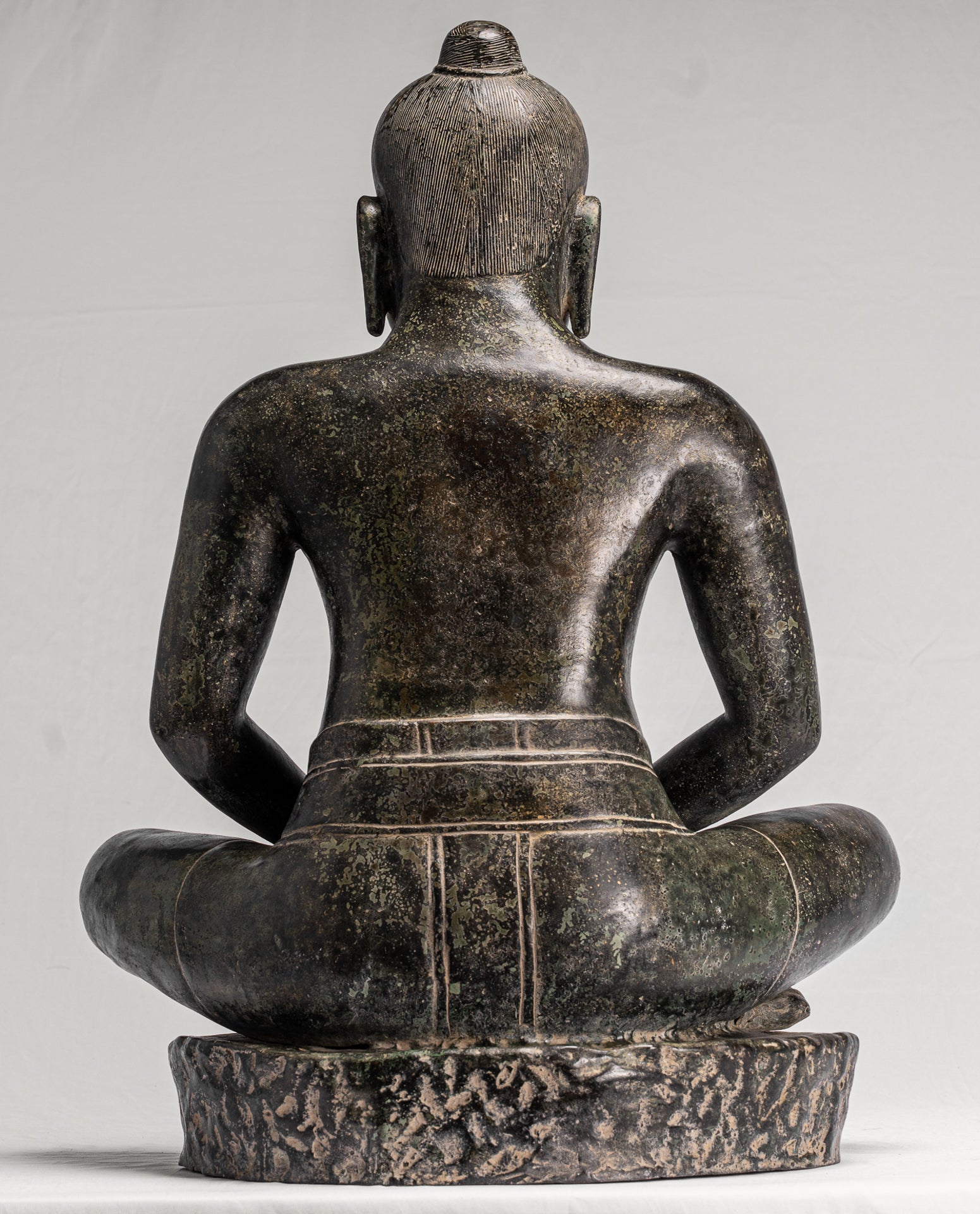 Antique Khmer Style Seated Bronze Meditation Jayavarman VII Statue - 68cm/27"