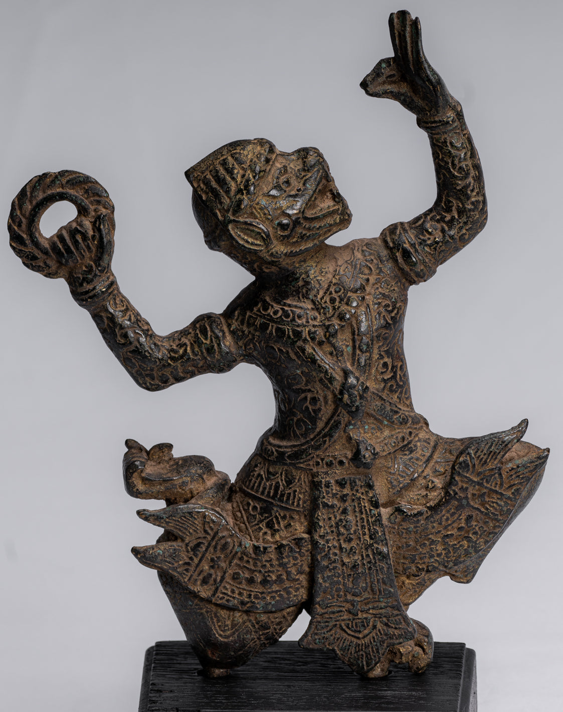 Statue antique du dieu hindou Bayon Hanuman de style khmer - 25 cm de haut