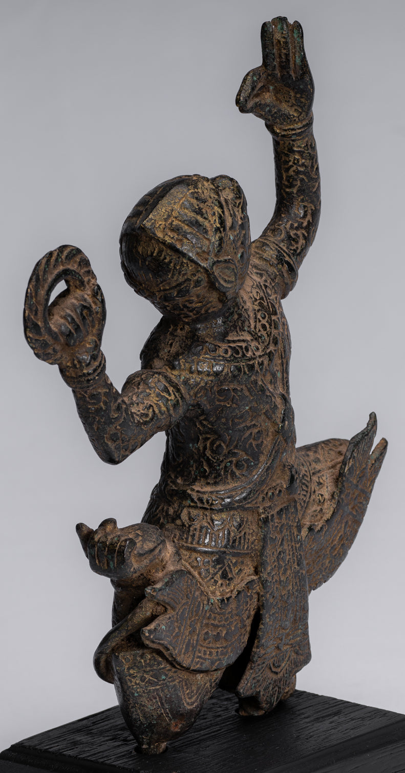 Statue antique du dieu hindou Bayon Hanuman de style khmer - 25 cm de haut