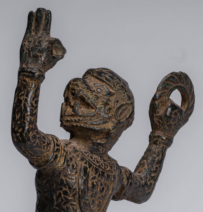 Statue antique du dieu hindou Bayon Hanuman de style khmer - 25 cm de haut