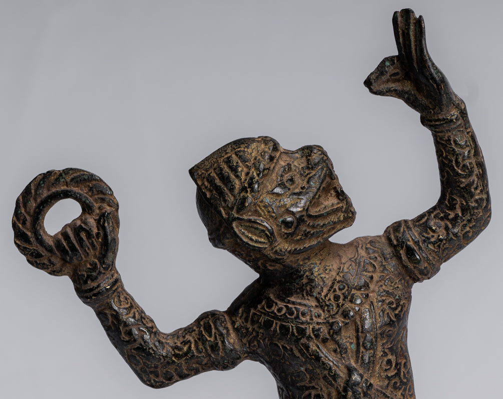 Statue antique du dieu hindou Bayon Hanuman de style khmer - 25 cm de haut