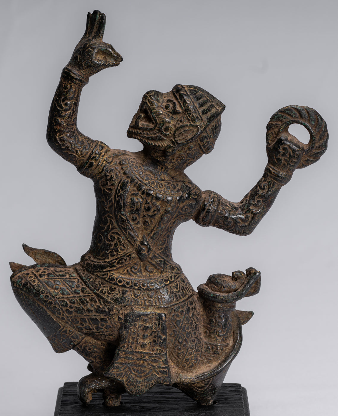 Statue antique du dieu hindou Bayon Hanuman de style khmer - 25 cm de haut