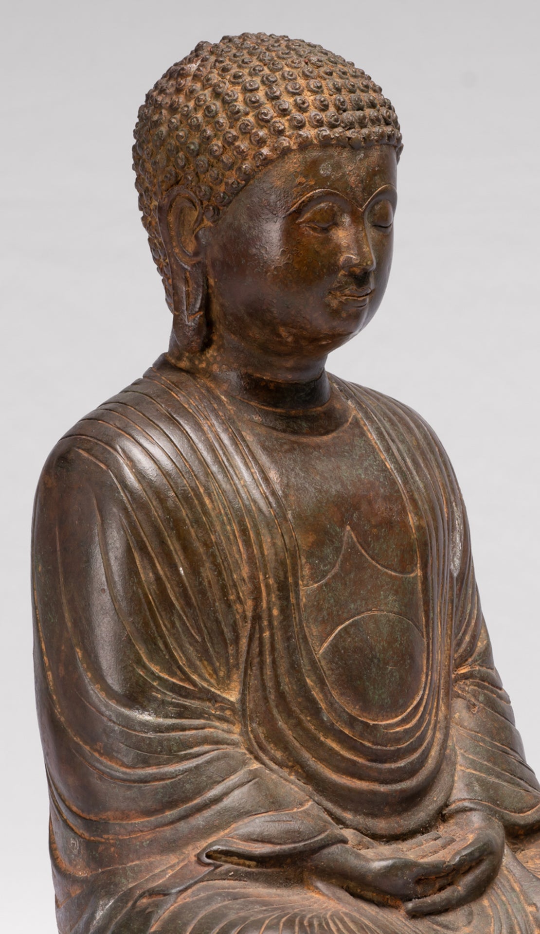 Antique Japanese Style Bronze Seated Meditation Amitabha Buddha Statue - 40cm/16"