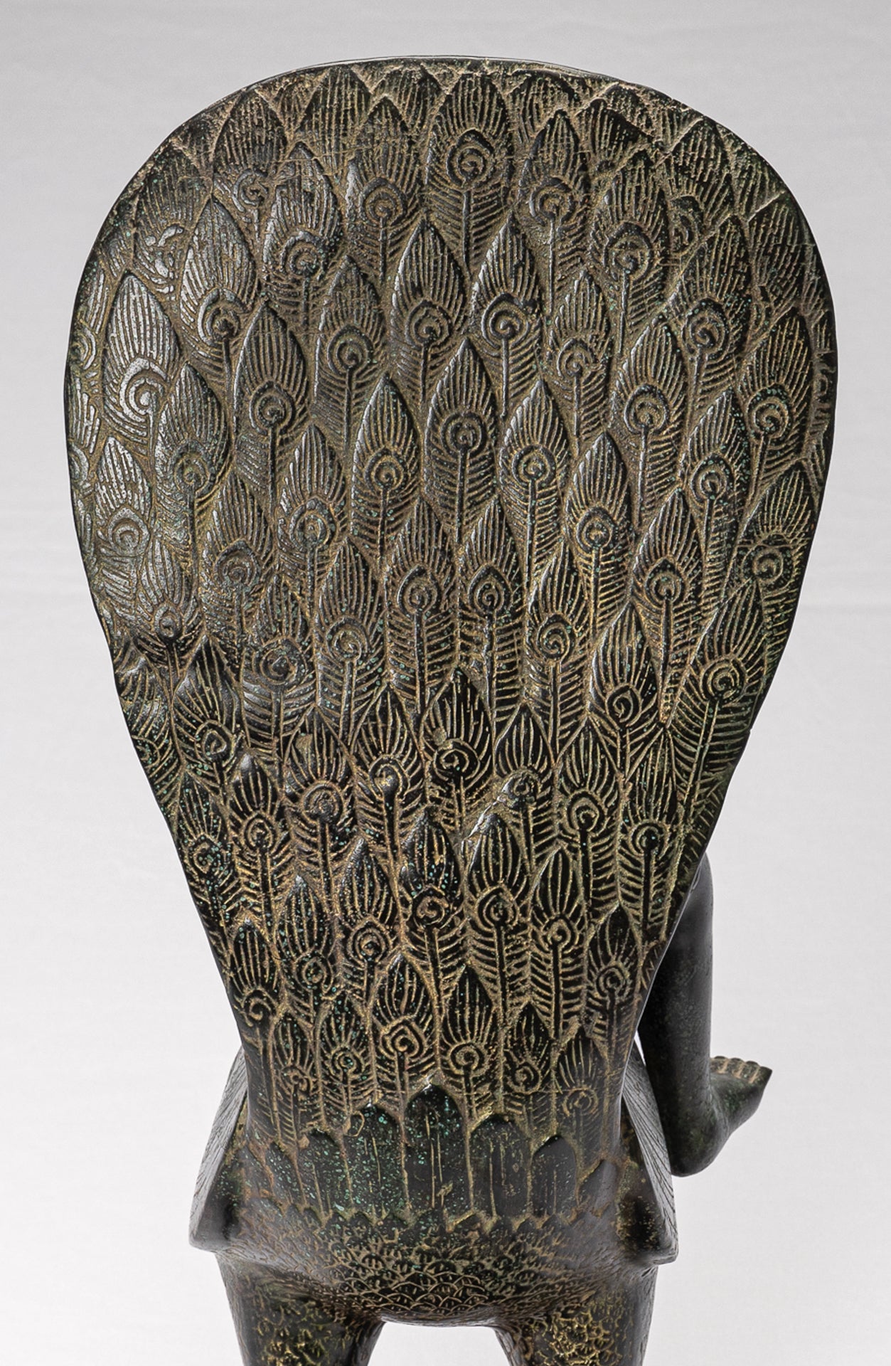 Murugan Statue - Antique Khmer Style Bronze Murugan on His Peacock - 53cm/21"