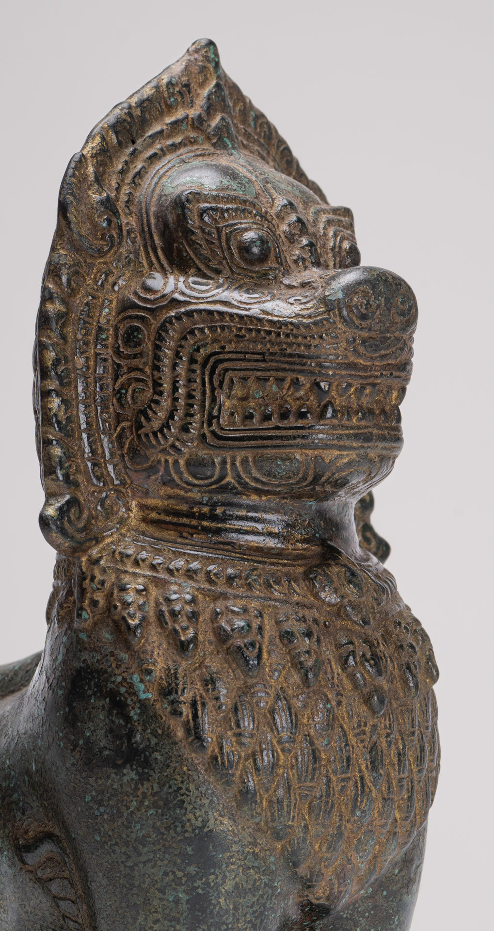 Temple Lion - Antique Khmer Style Bronze Standing Temple Guardian or Lion - 28cm/11"