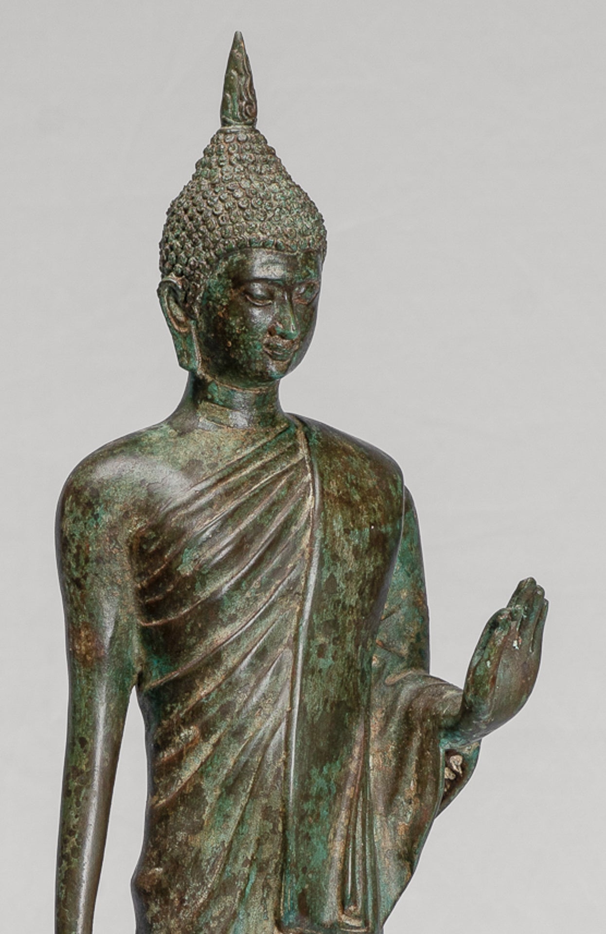 Antique Sukhothai Style Standing Bronze Thai Protection Walking Buddha Statue - 57cm/23"