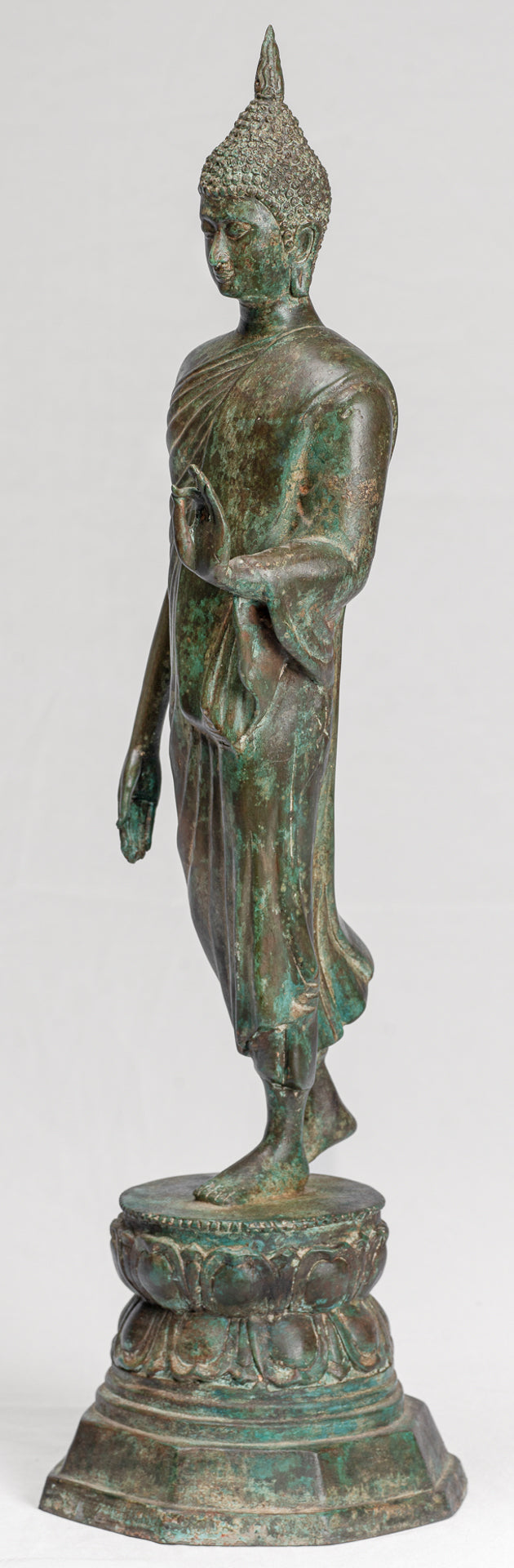 Antique Sukhothai Style Standing Bronze Thai Protection Walking Buddha Statue - 57cm/23"