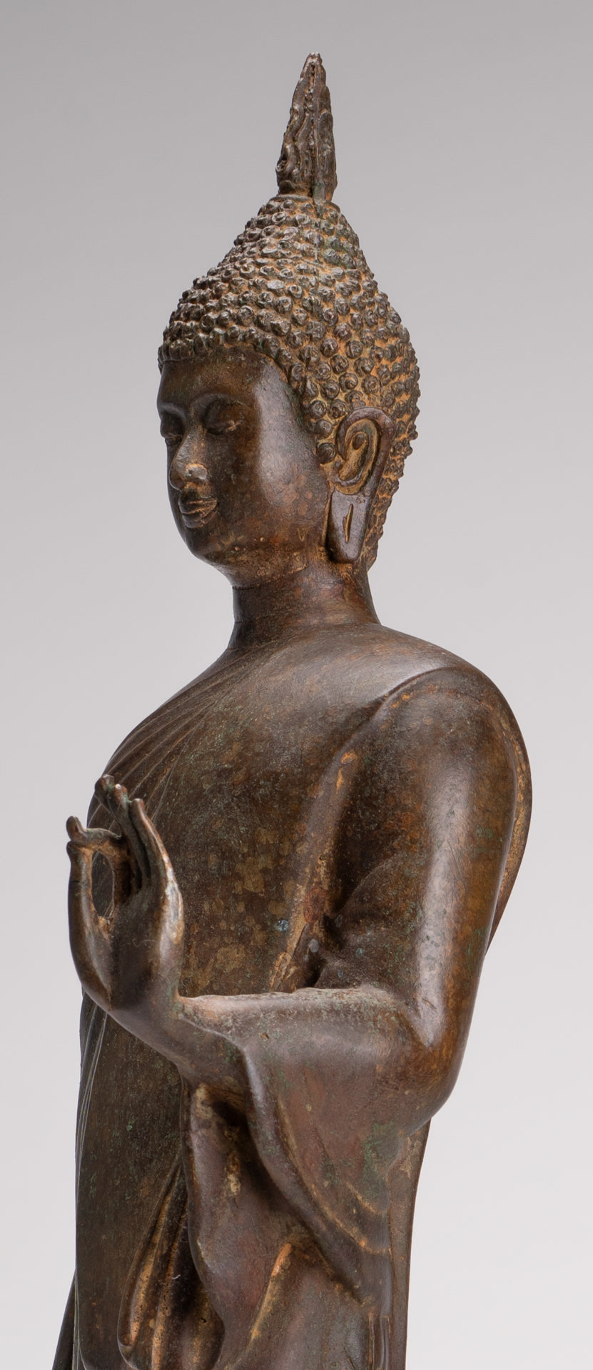 Antique Sukhothai Style Standing Bronze Thai Protection Walking Buddha Statue - 57cm/23"