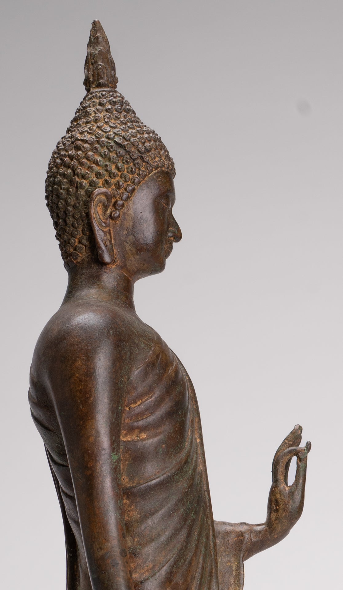 Antique Sukhothai Style Standing Bronze Thai Protection Walking Buddha Statue - 57cm/23"
