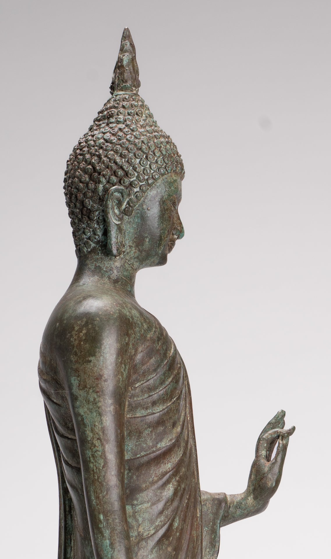 Antique Sukhothai Style Standing Bronze Thai Protection Walking Buddha Statue - 57cm/23"