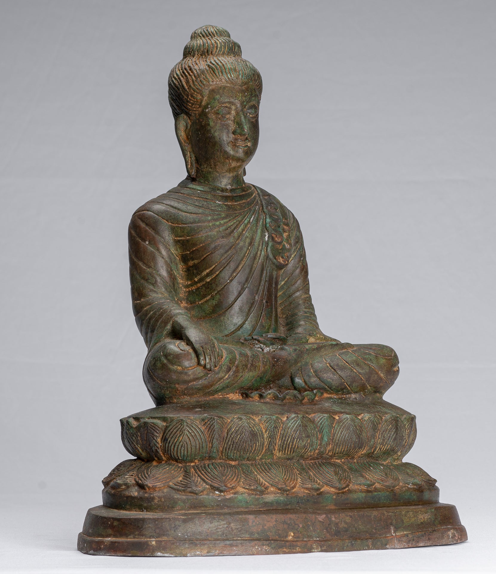 Indian Buddha Statue - Antique Gandhara Style Bronze Enlightenment Buddha Statue - 39cm/16"