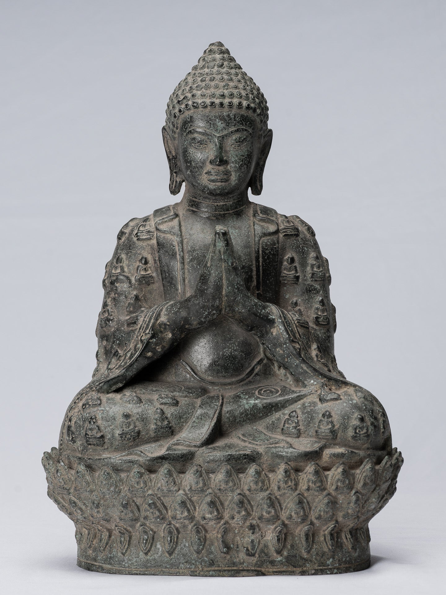 Buddha Statue - Antique Chinese Style Seated Bronze Many Buddha Adoration Buddha - 34cm/14"