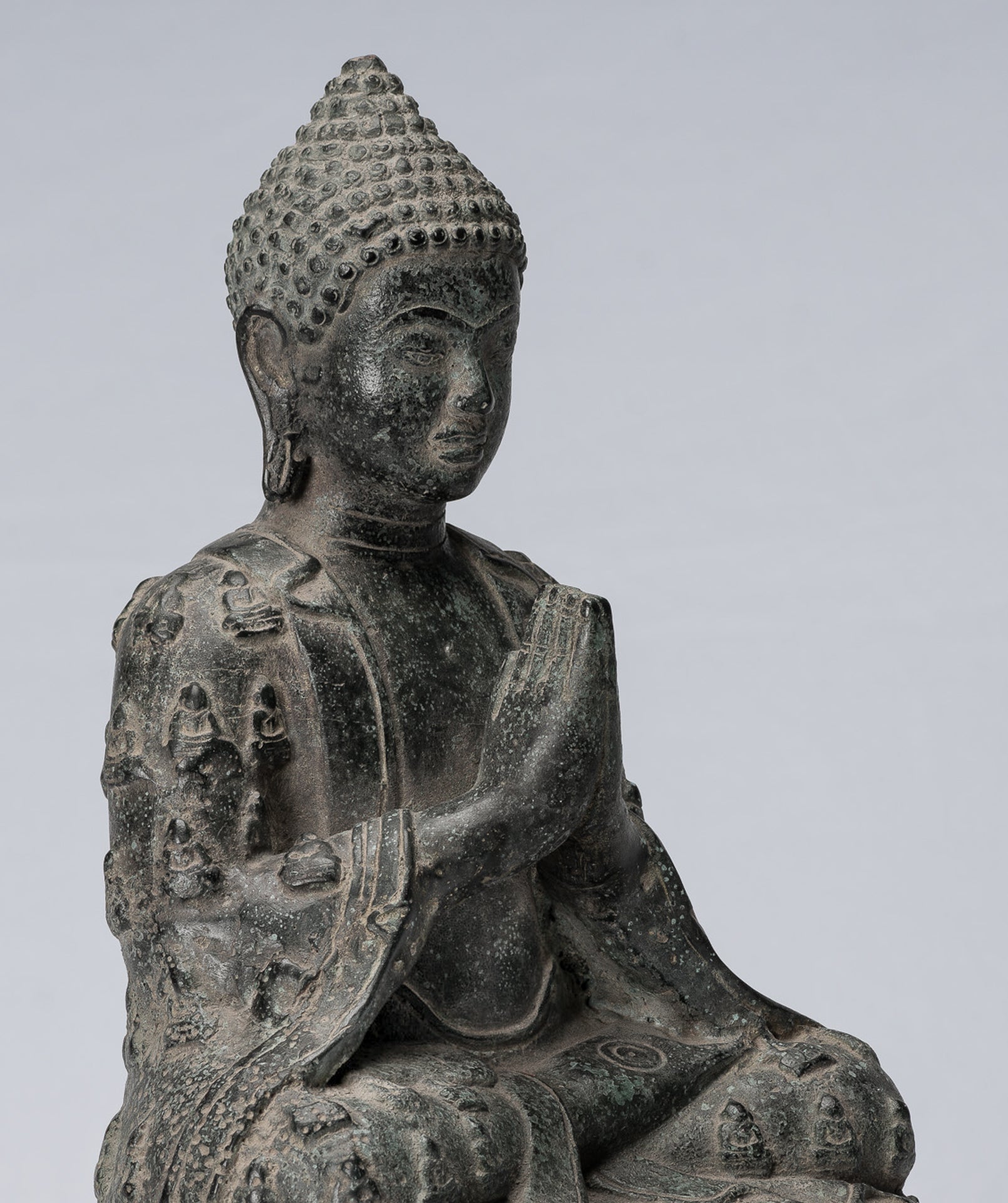Buddha Statue - Antique Chinese Style Seated Bronze Many Buddha Adoration Buddha - 34cm/14"