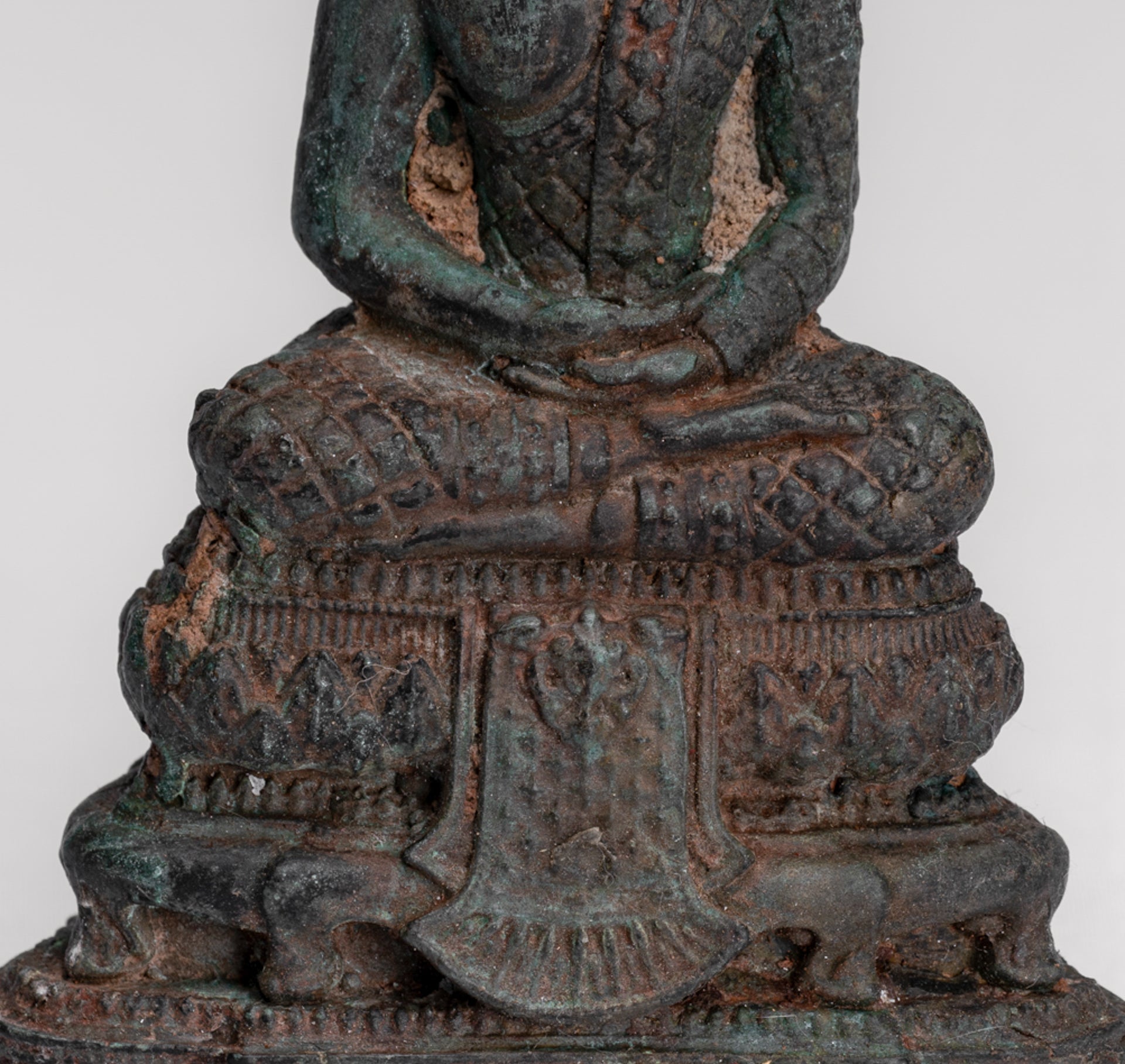 Buddha Sculpture - Antique Thai Style Bronze Seated Meditation Buddha Statue - 12.5cm/5"