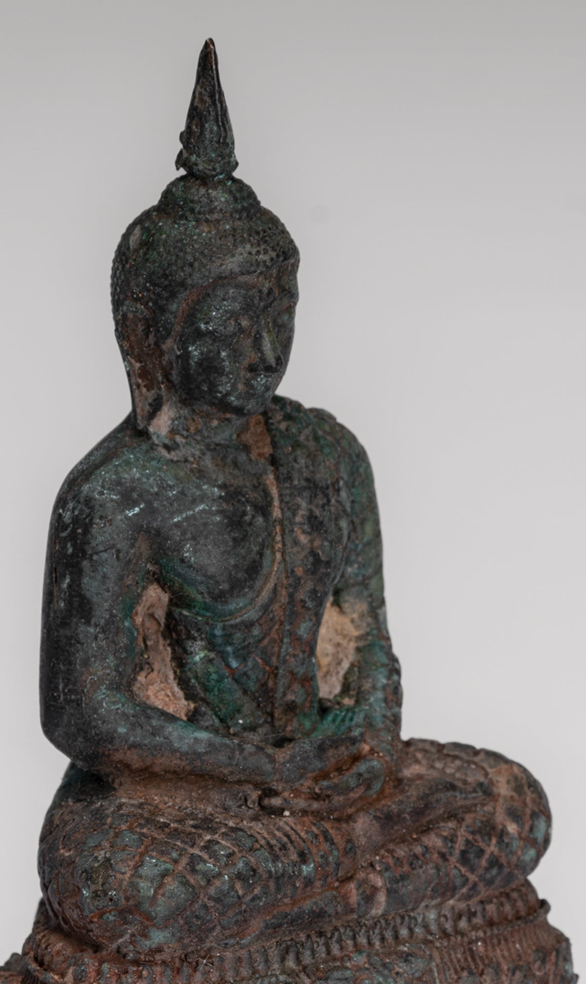 Buddha Sculpture - Antique Thai Style Bronze Seated Meditation Buddha Statue - 12.5cm/5"