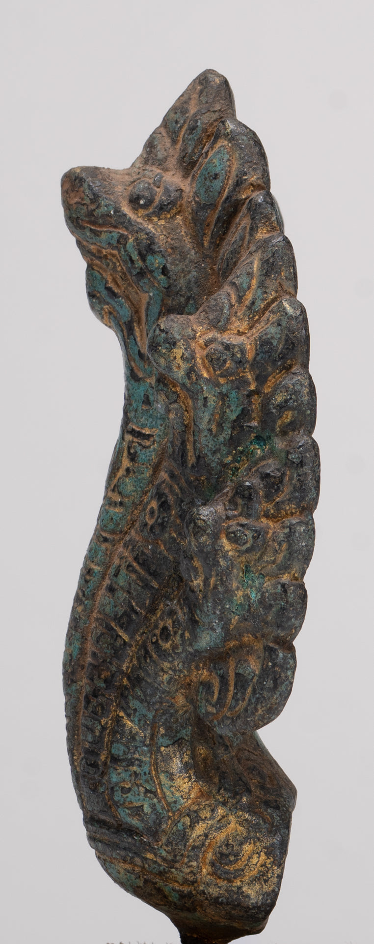 Naga Statue - Antique Khmer Style Bronze Protective Naga, Snake or Serpent Statue - 17cm/7"