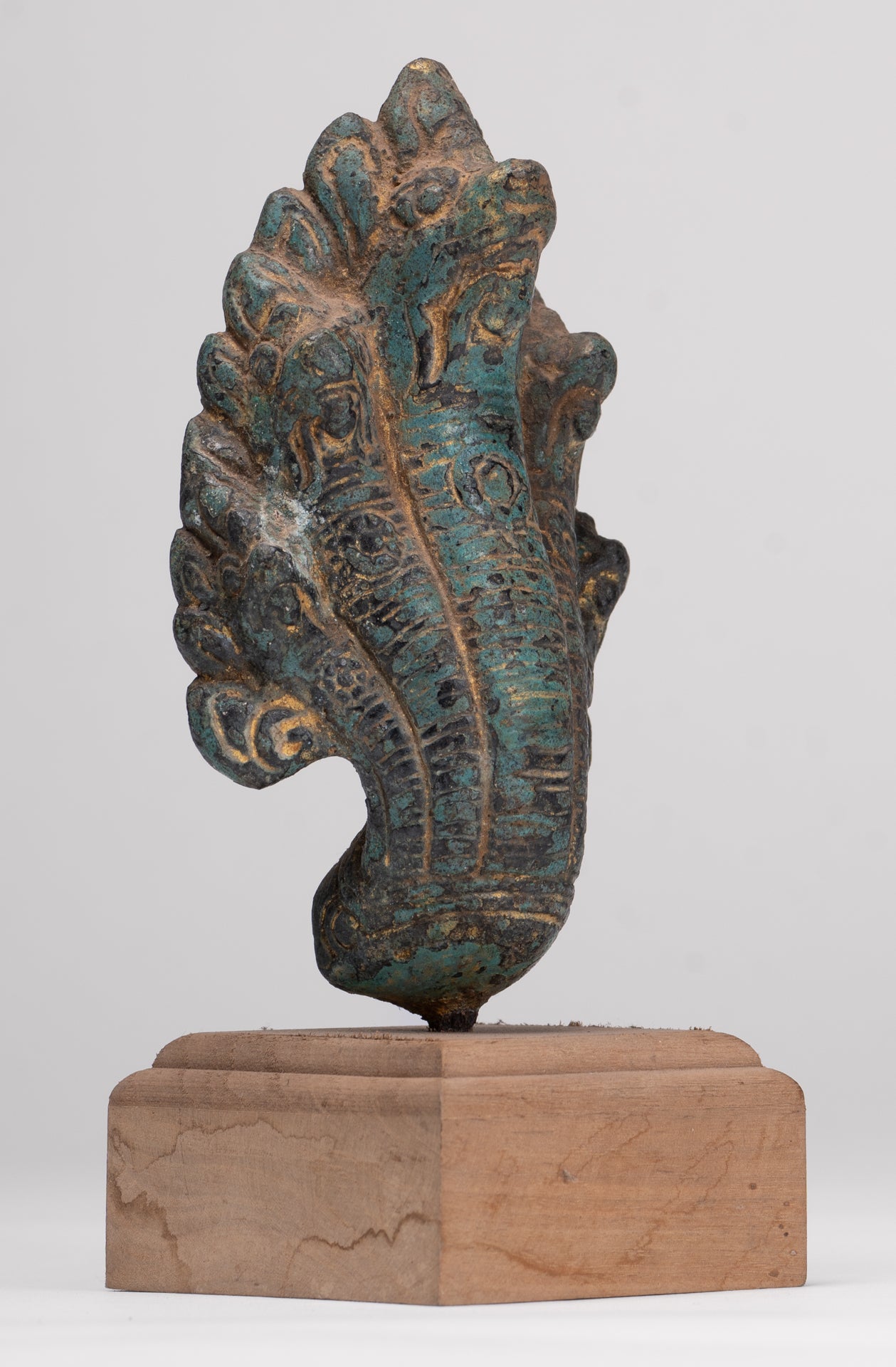 Naga Statue - Antique Khmer Style Bronze Protective Naga, Snake or Serpent Statue - 17cm/7"