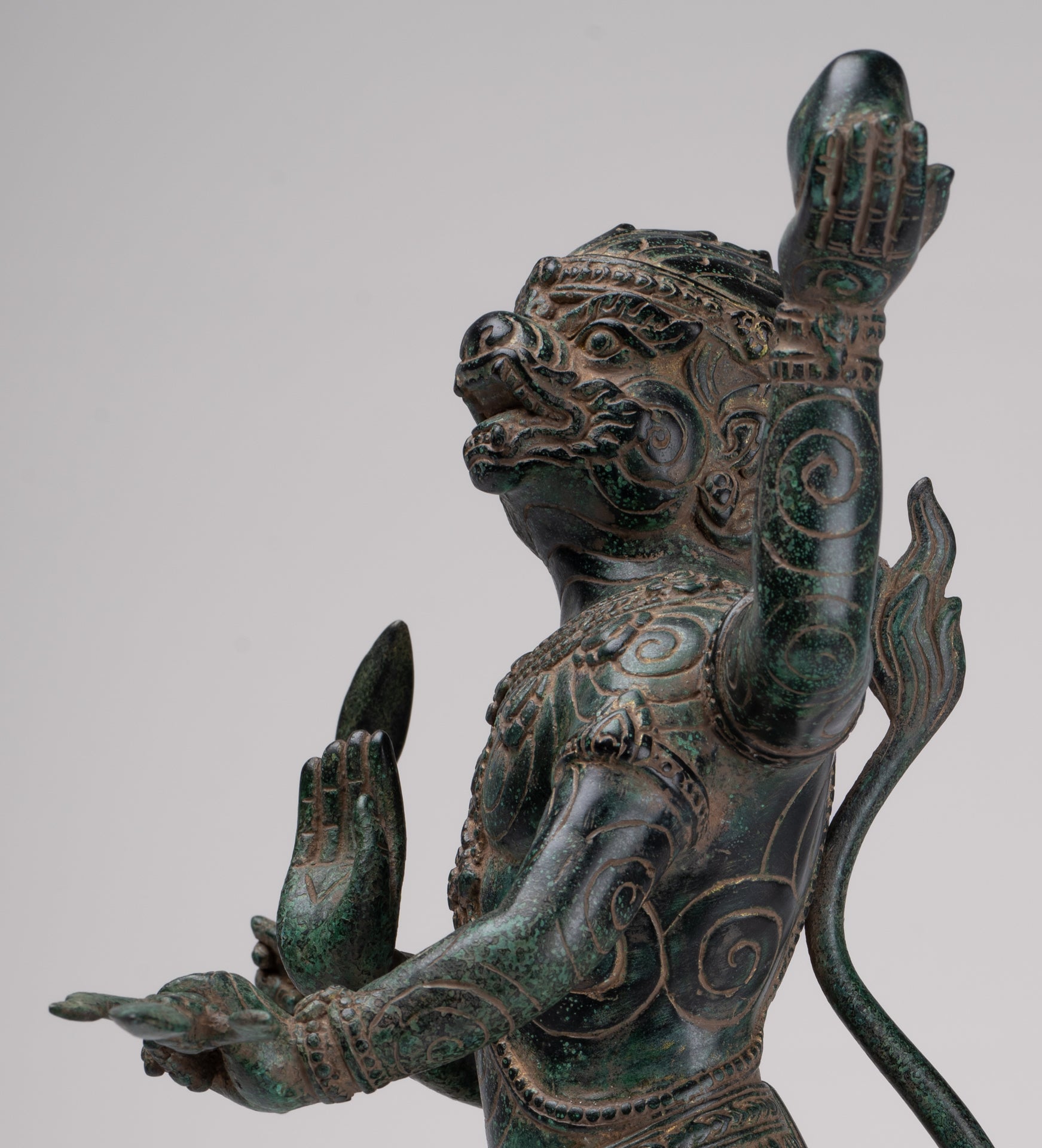 Antique Khmer Style Standing Bayon Hindu God Hanuman Statue - 40cm/16" Tall